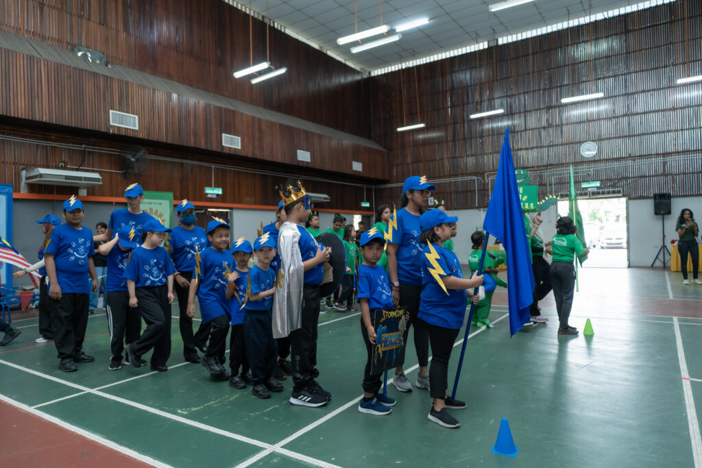The blue group lining up for marching during Taarana Sports Day