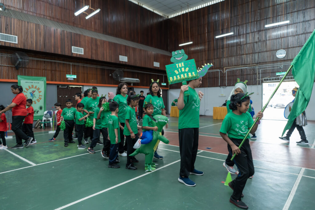 Students in the green group lining up for marching during Taarana Sports Day